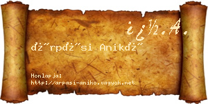 Árpási Anikó névjegykártya