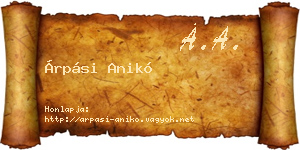 Árpási Anikó névjegykártya